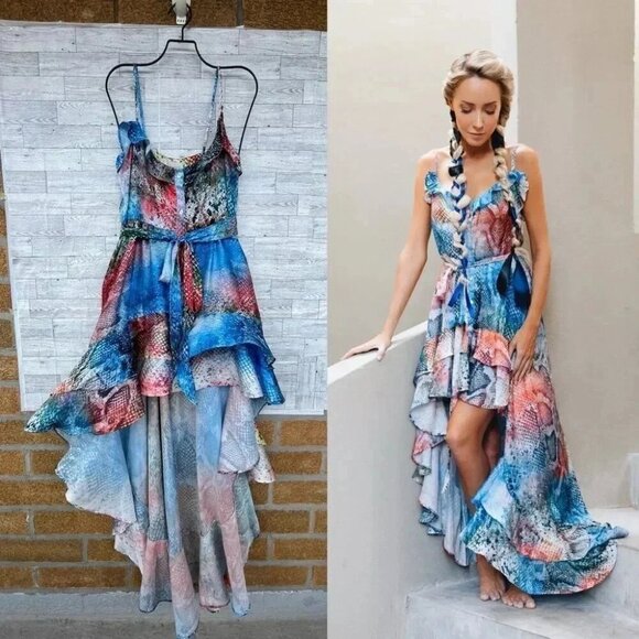 SUKISO WOMEN'S JULIET HIGH TO LOW DRESS IN RAINBOW SNAKESKIN LARGE - Picture 2 of 14